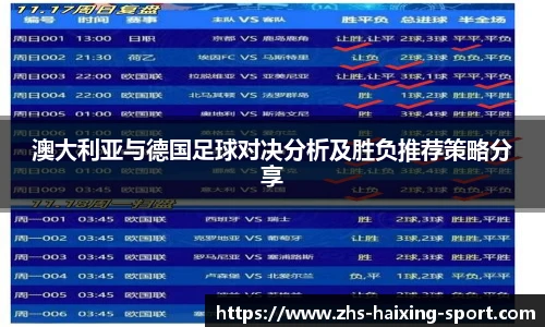 澳大利亚与德国足球对决分析及胜负推荐策略分享